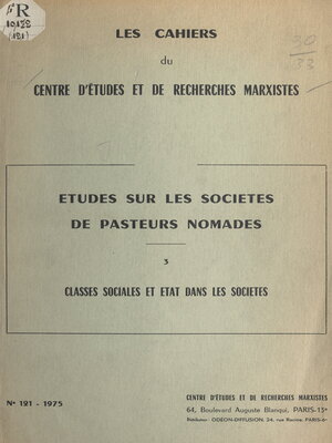 cover image of Études sur les sociétés de pasteurs nomades (3)